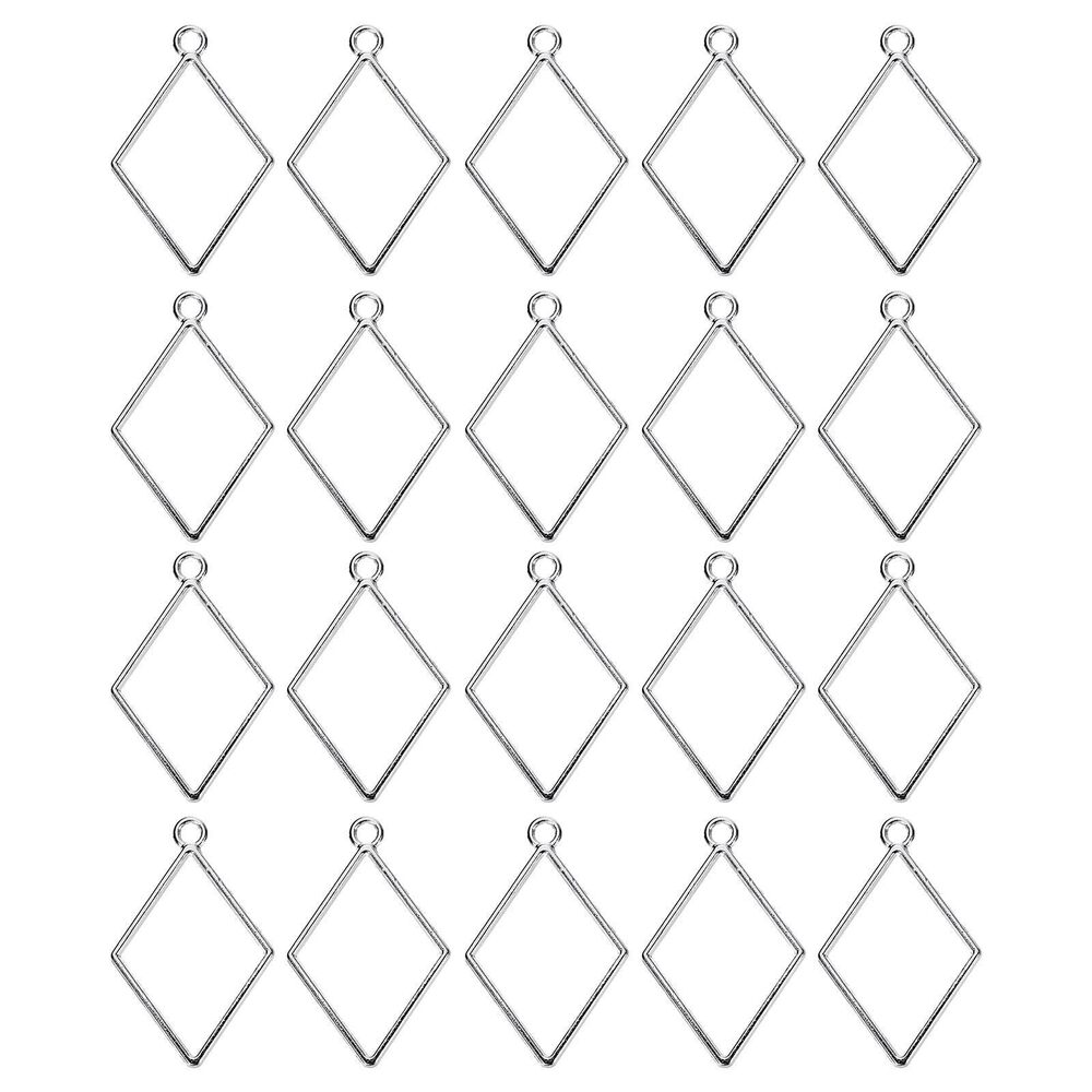 3522 60Pcs Alloy Open Bezel Pendants, Diamond Shape Hollow Frame Pendant